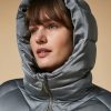 Long Padded Jacket In Water-Resistant Satin Medium Grey Clearance