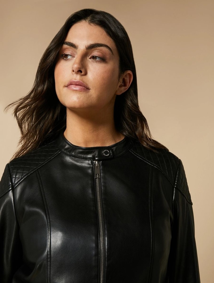 Coated Fabric Biker Jacket Black Online