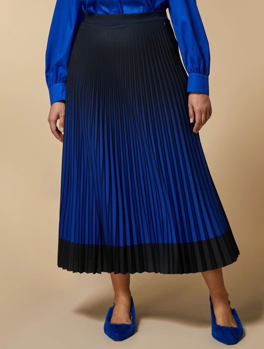 Long Pleated Crepe De Chine Skirt China Blue Wholesale