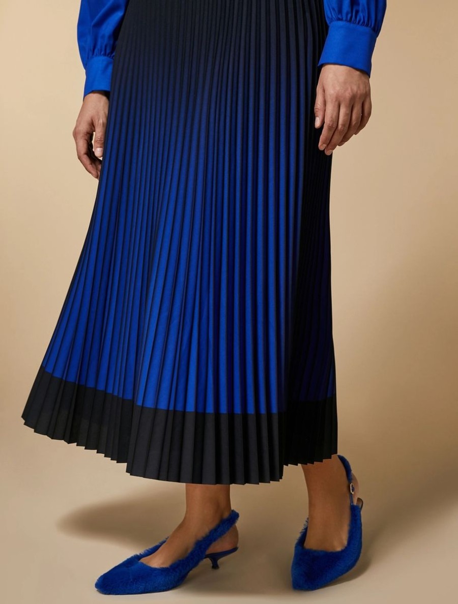 Long Pleated Crepe De Chine Skirt China Blue Wholesale