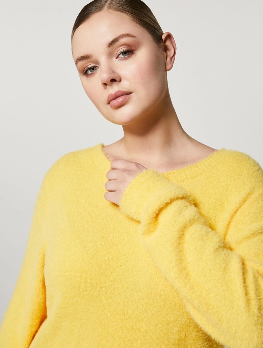 Fur-Look Yarn Sweater Yellow New