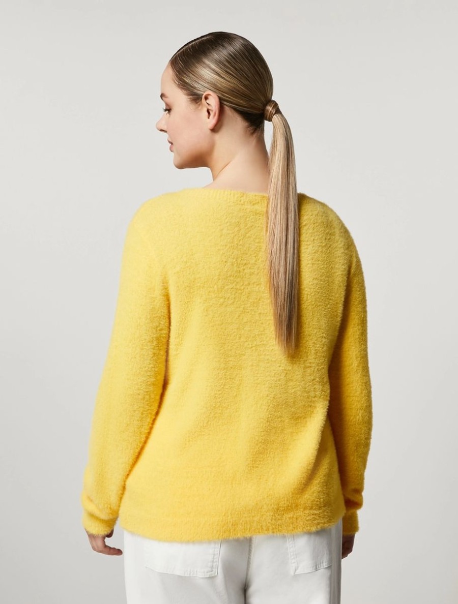 Fur-Look Yarn Sweater Yellow New