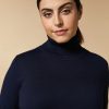 Viscose Yarn Polo-Neck Sweater Dark Navy New