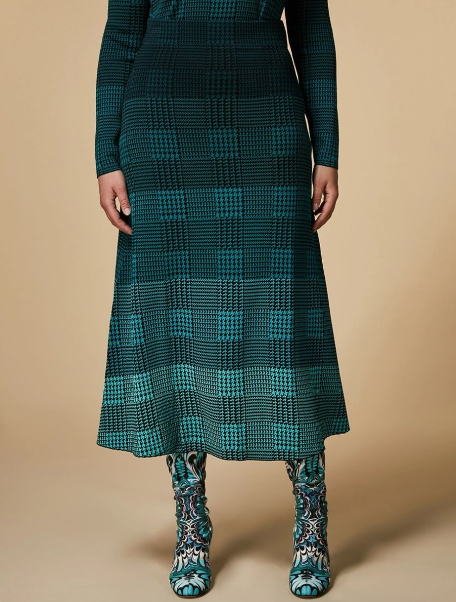 Prince Of Wales Check Knit Skirt Dark Green Online