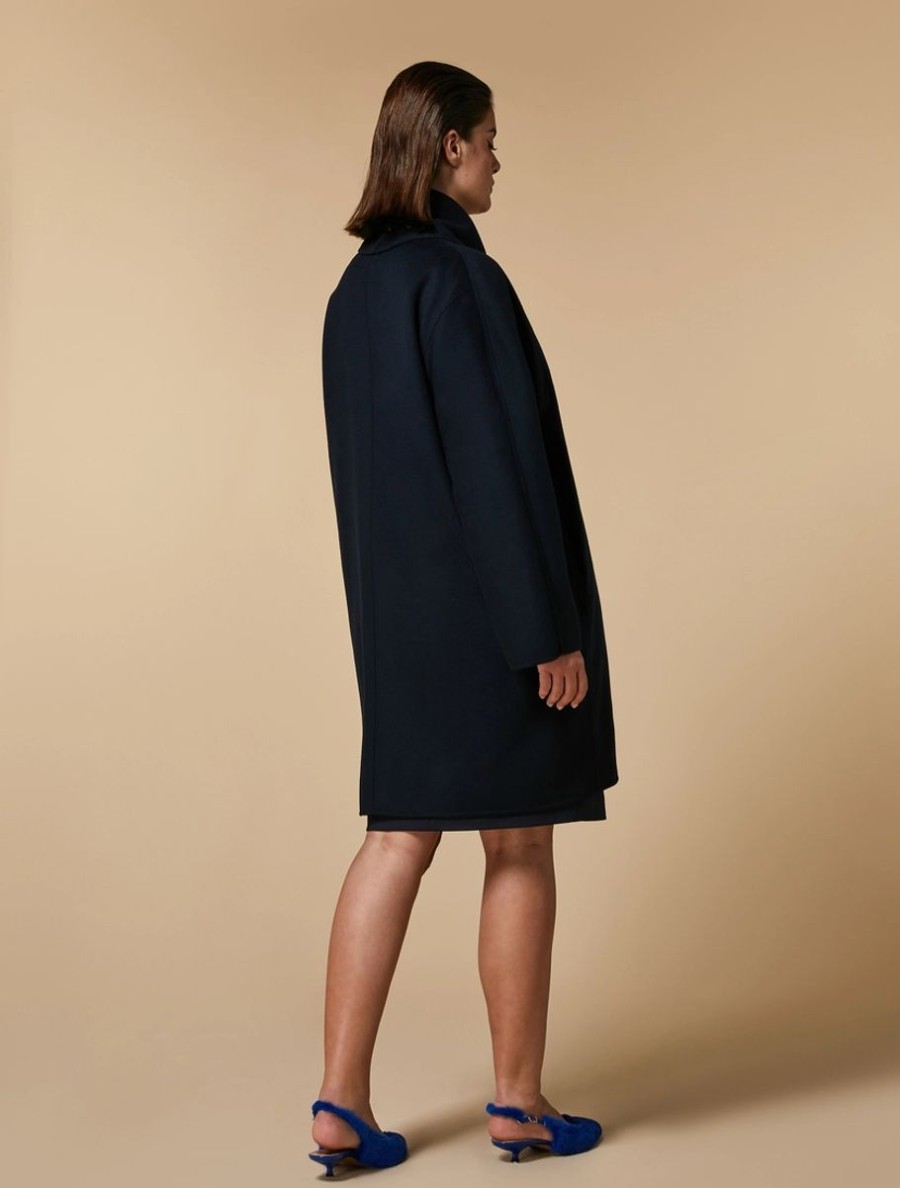 Double-Faced Wool-Blend Coat Dark Navy New