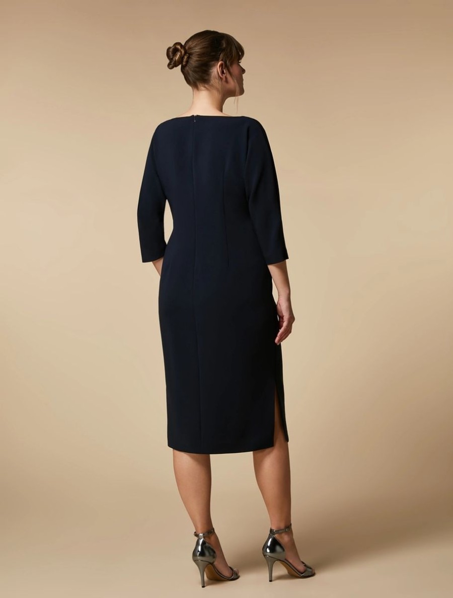 Embroidered Cady Sheath Dress Midnightblue Clearance