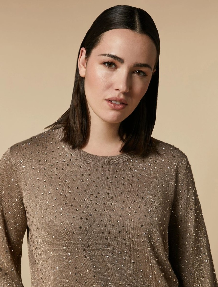 Rhinestone-Adorned Viscose Sweater Gold Best