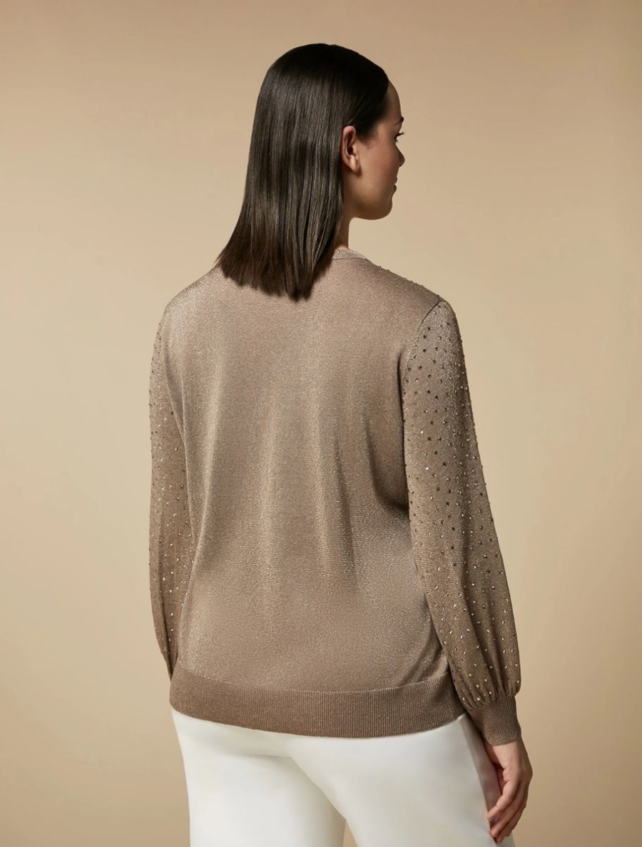 Rhinestone-Adorned Viscose Sweater Gold Best