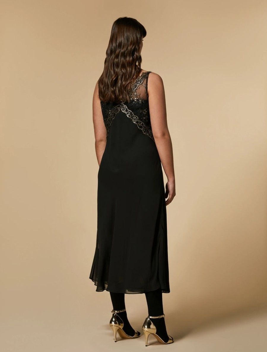 Georgette And Lace Dress Black Best