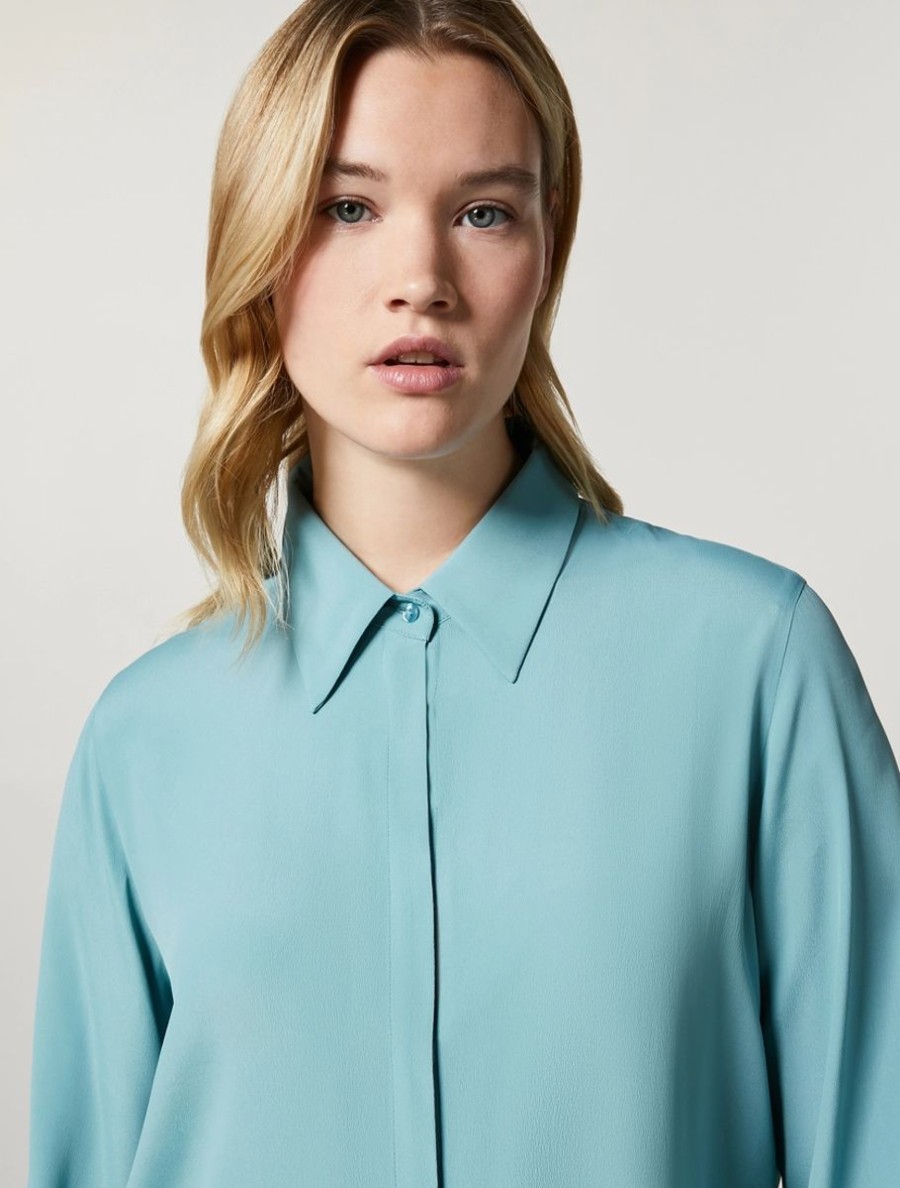 Silk-Blend Shirt Ski Blue Wholesale