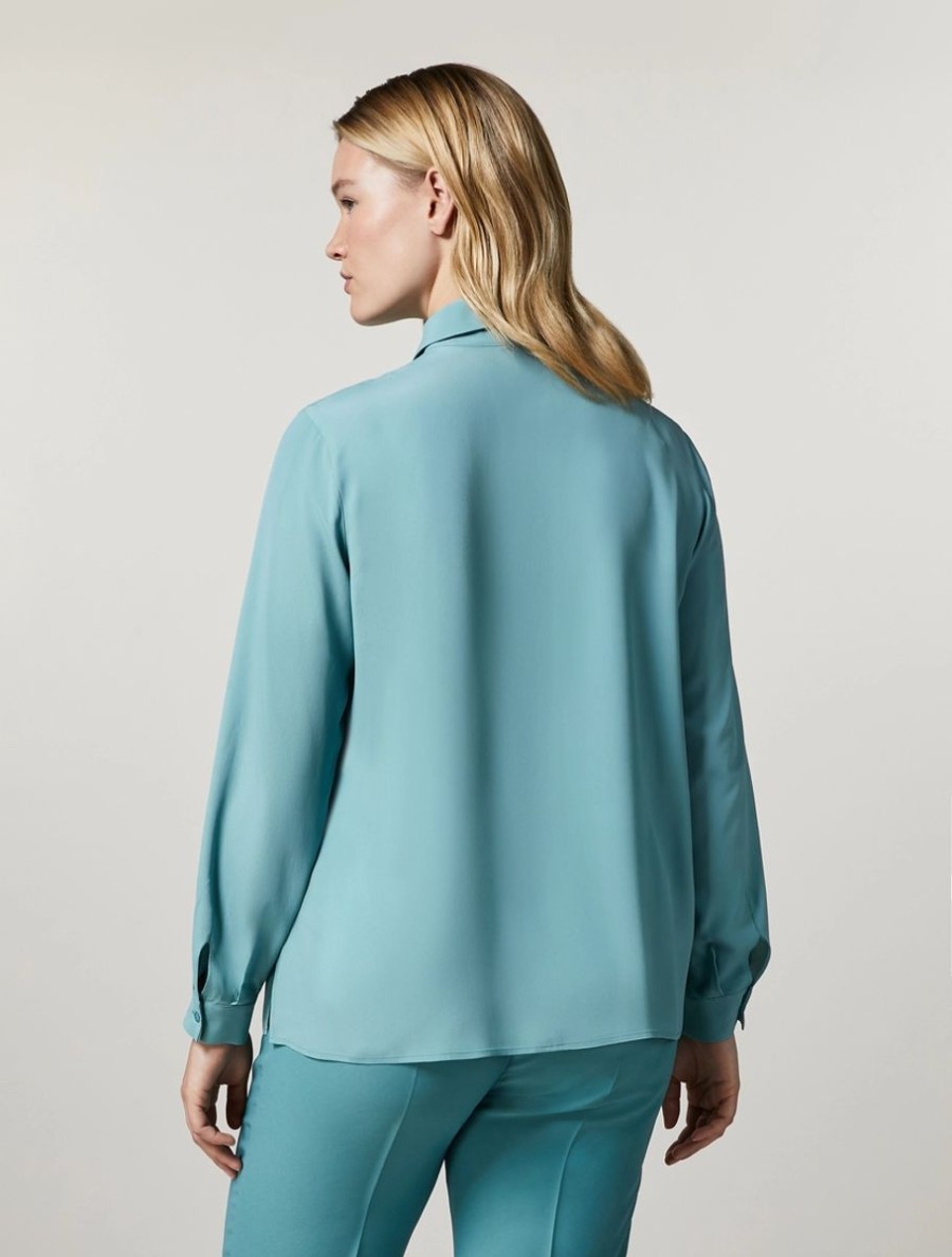 Silk-Blend Shirt Ski Blue Wholesale