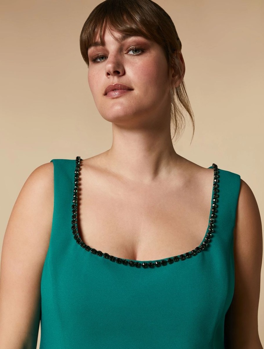 Rhinestone-Adorned Crepe Top Emerald Best