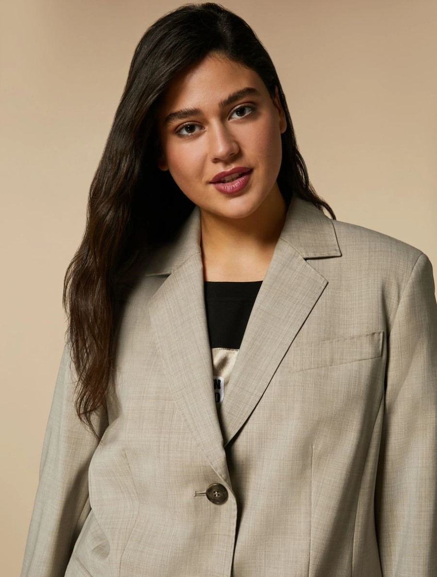 Stretch Wool Canvas Blazer Beige Clearance