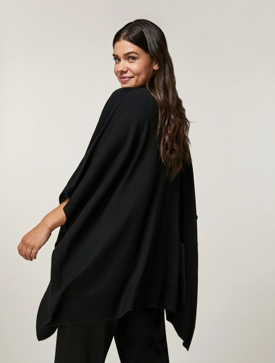 Merino Wool-Blend Poncho Black Best