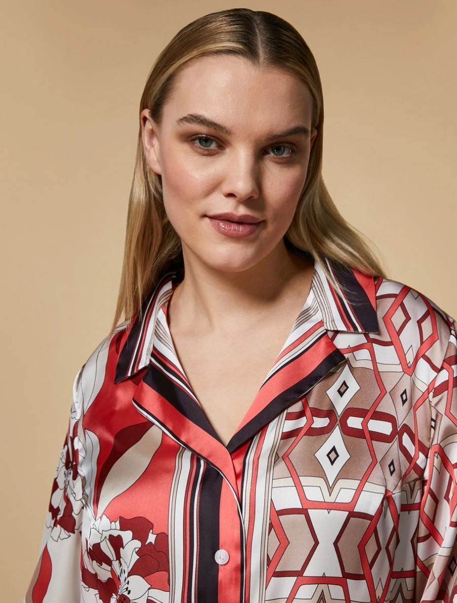 Satin Print Shirt Red Best