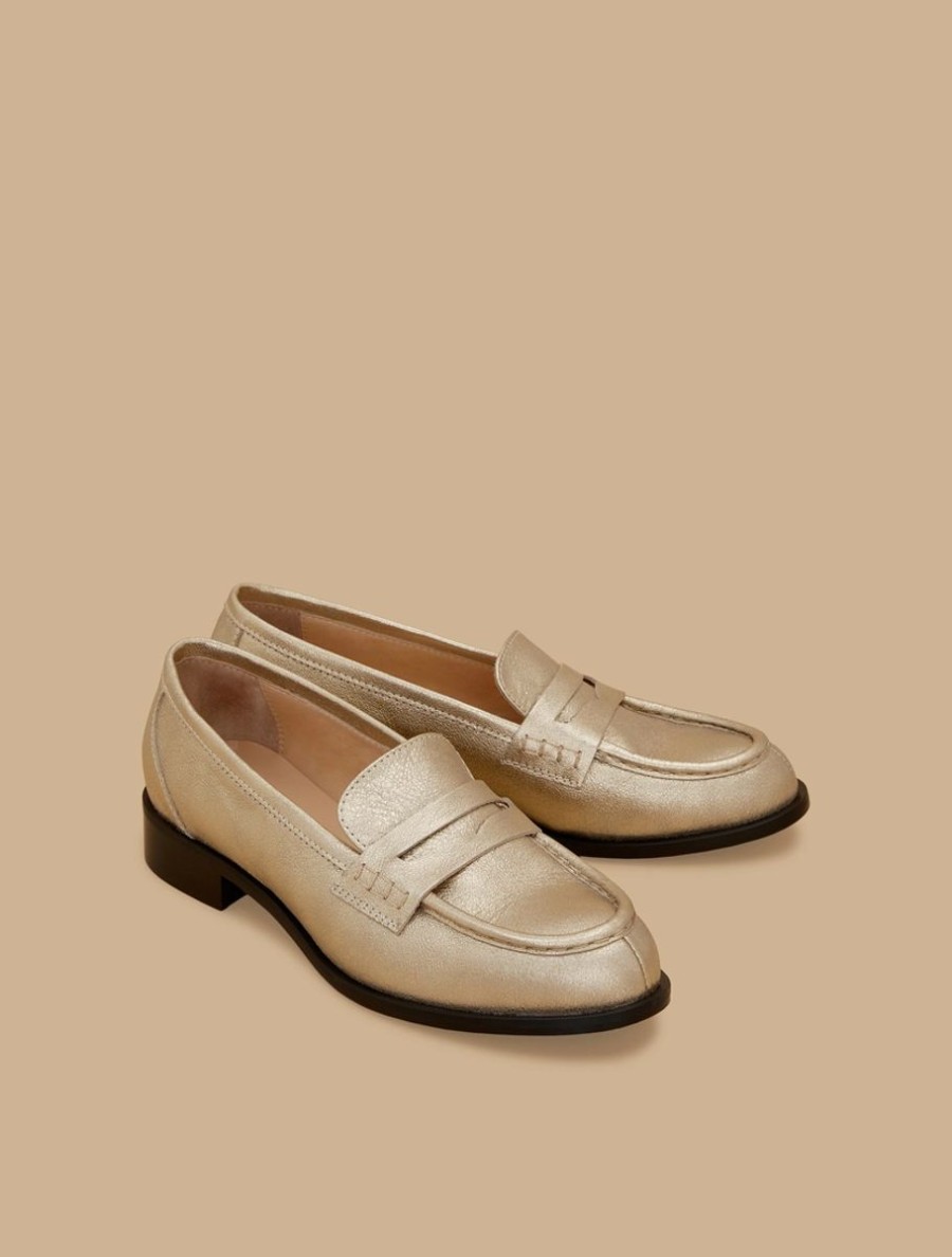 Laminated Leather Moccasins Platinum Clearance