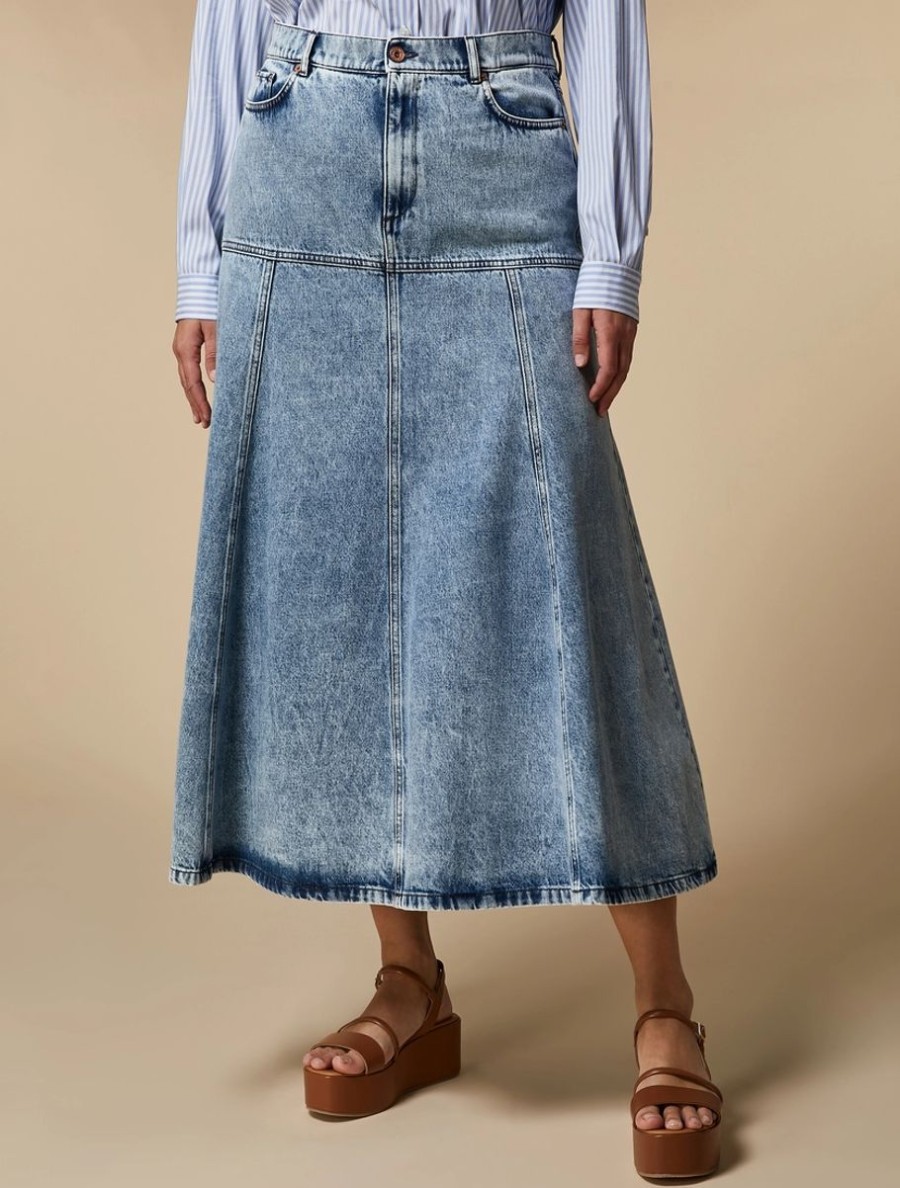 Cotton Denim Skirt Cornflower Blue Hot