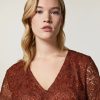 Macrame Lace And Crepe Envers Satin Blouse Rust Hot