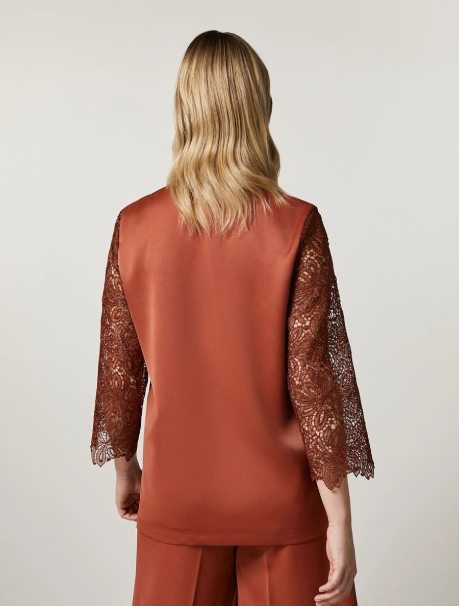 Macrame Lace And Crepe Envers Satin Blouse Rust Hot