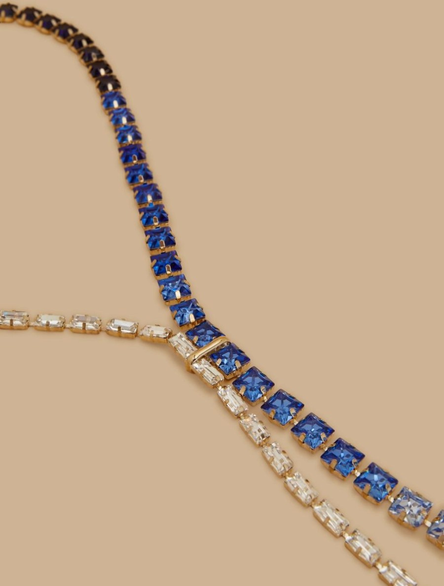 Long Necklace With Cabochon Cornflower Blue New