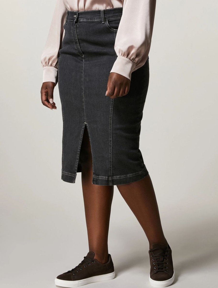 Stretch Denim Skirt Black New