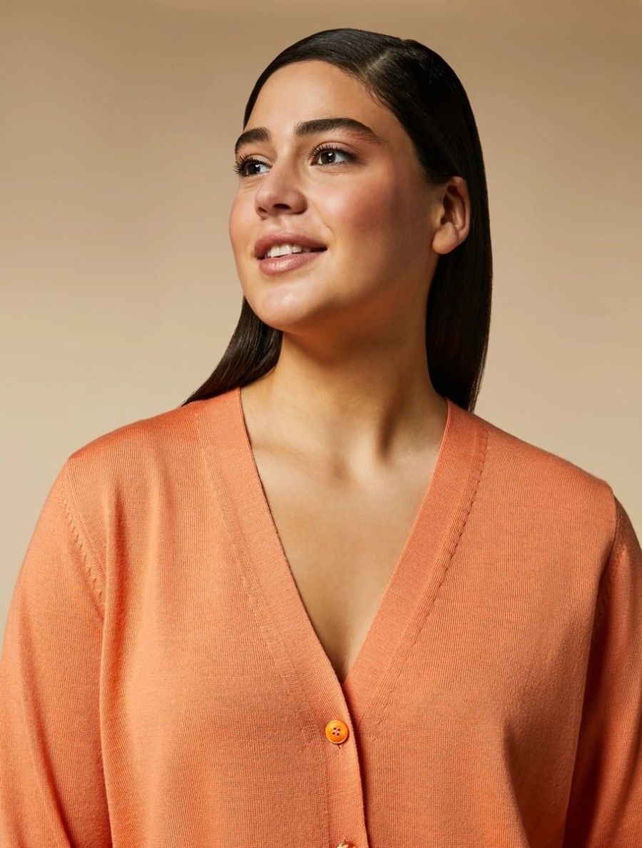 Pure Wool Cardigan Orange Hot