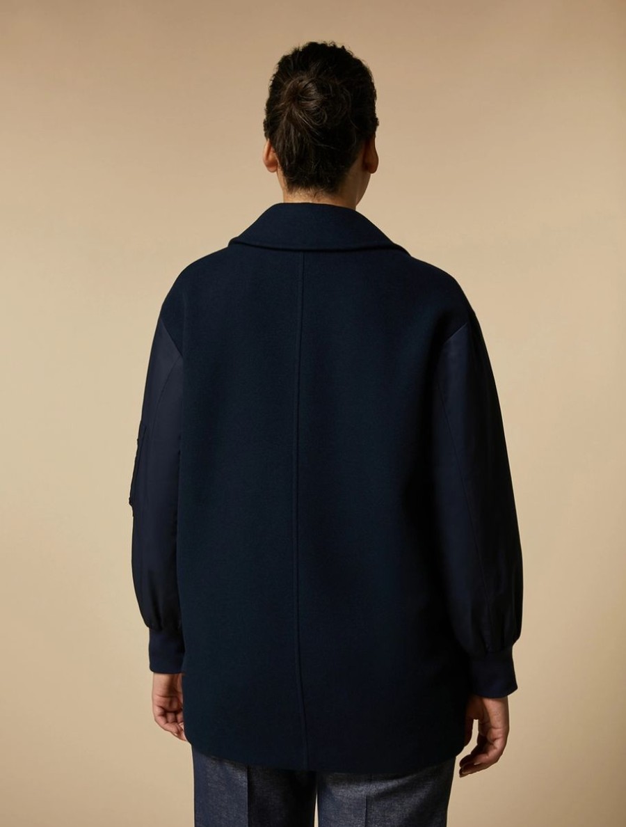 Double-Faced Wool-Blend And Taffeta Pea Coat Ultramarine New