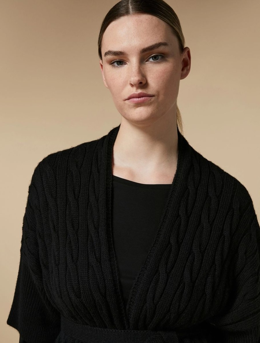 Cable-Knit Wool Cardigan Black Clearance