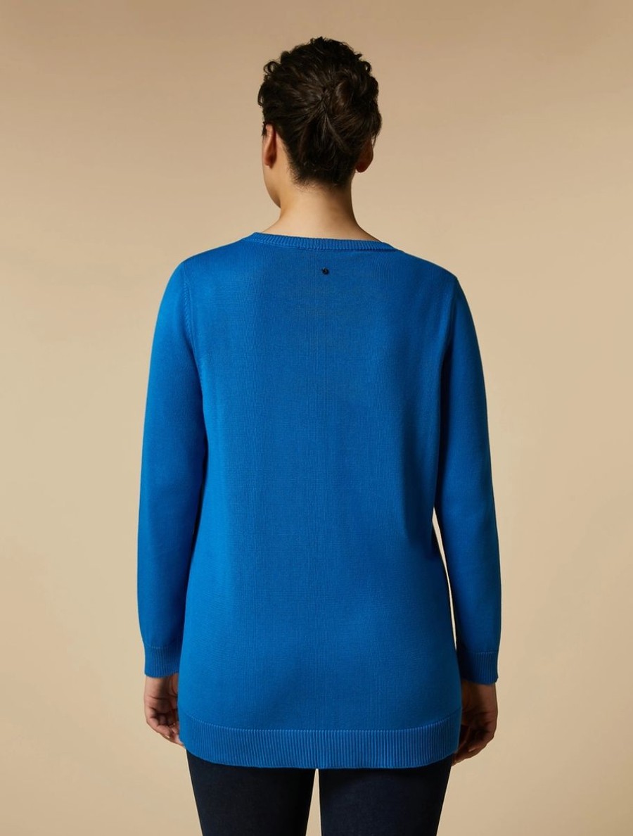 Jacquard-Knit Cotton Sweater Cornflower Blue New