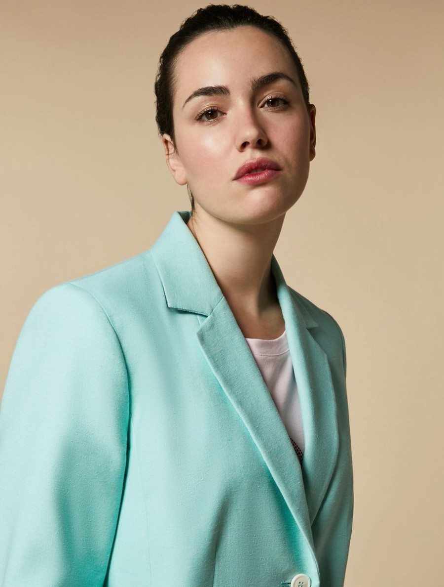 Cotton And Linen Blazer Jacket Crystal Green Clearance