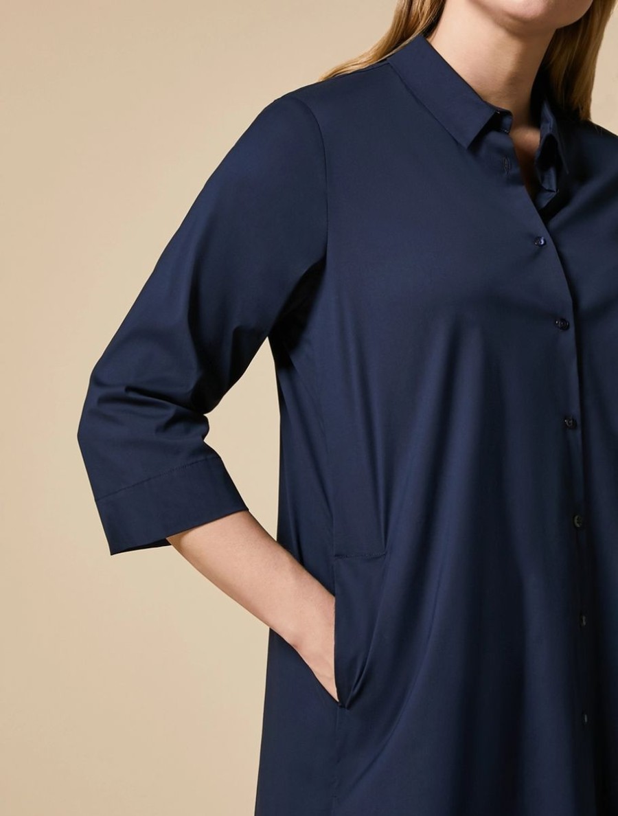 Stretch Poplin Shirt Dark Navy Wholesale