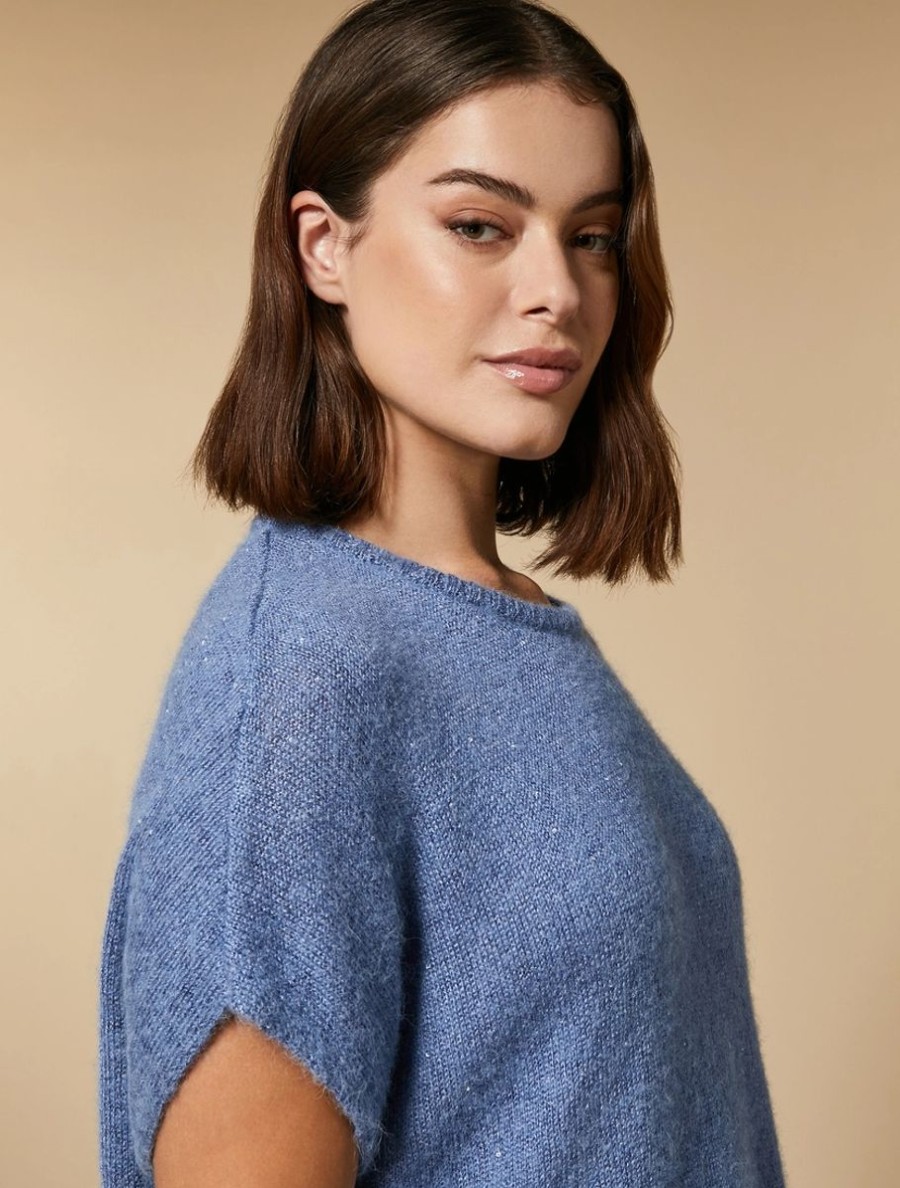 Sequinned Alpaca Sweater Ski Blue Hot