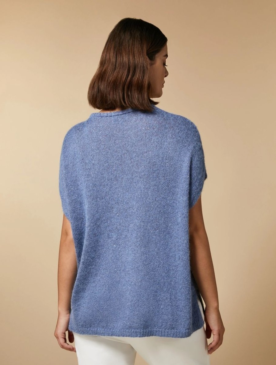 Sequinned Alpaca Sweater Ski Blue Hot