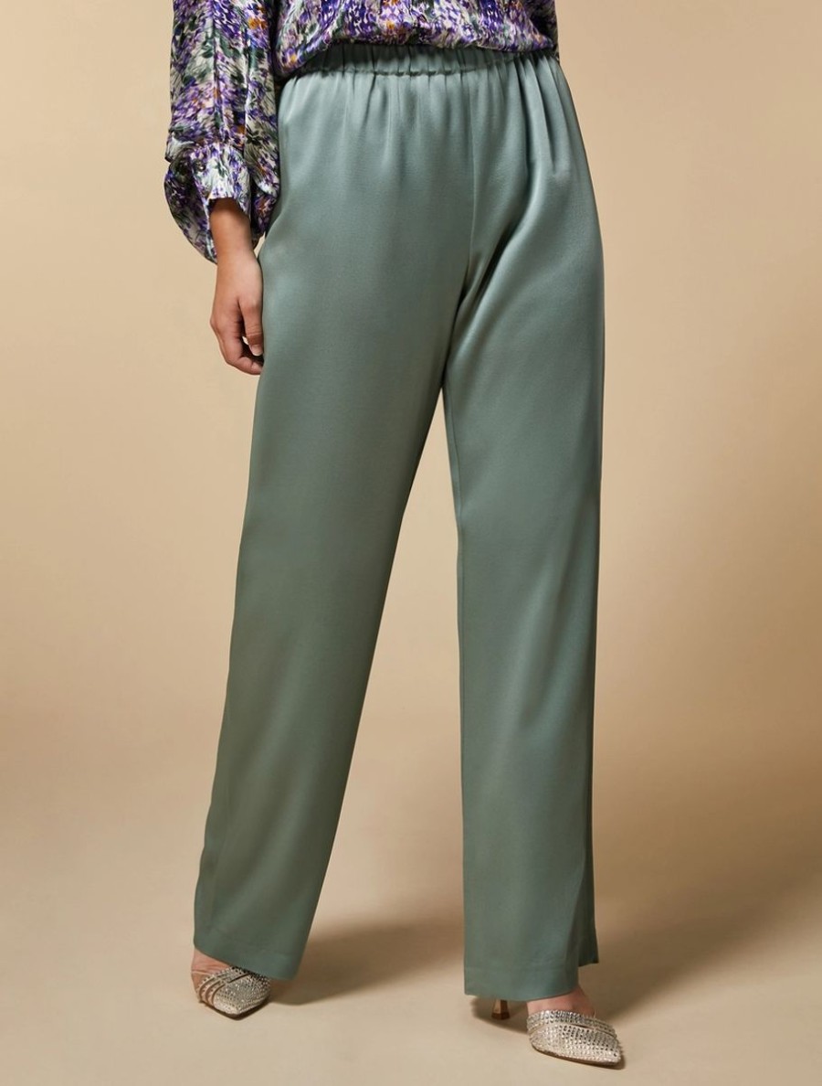 Shiny Fabric Trousers Green Wholesale