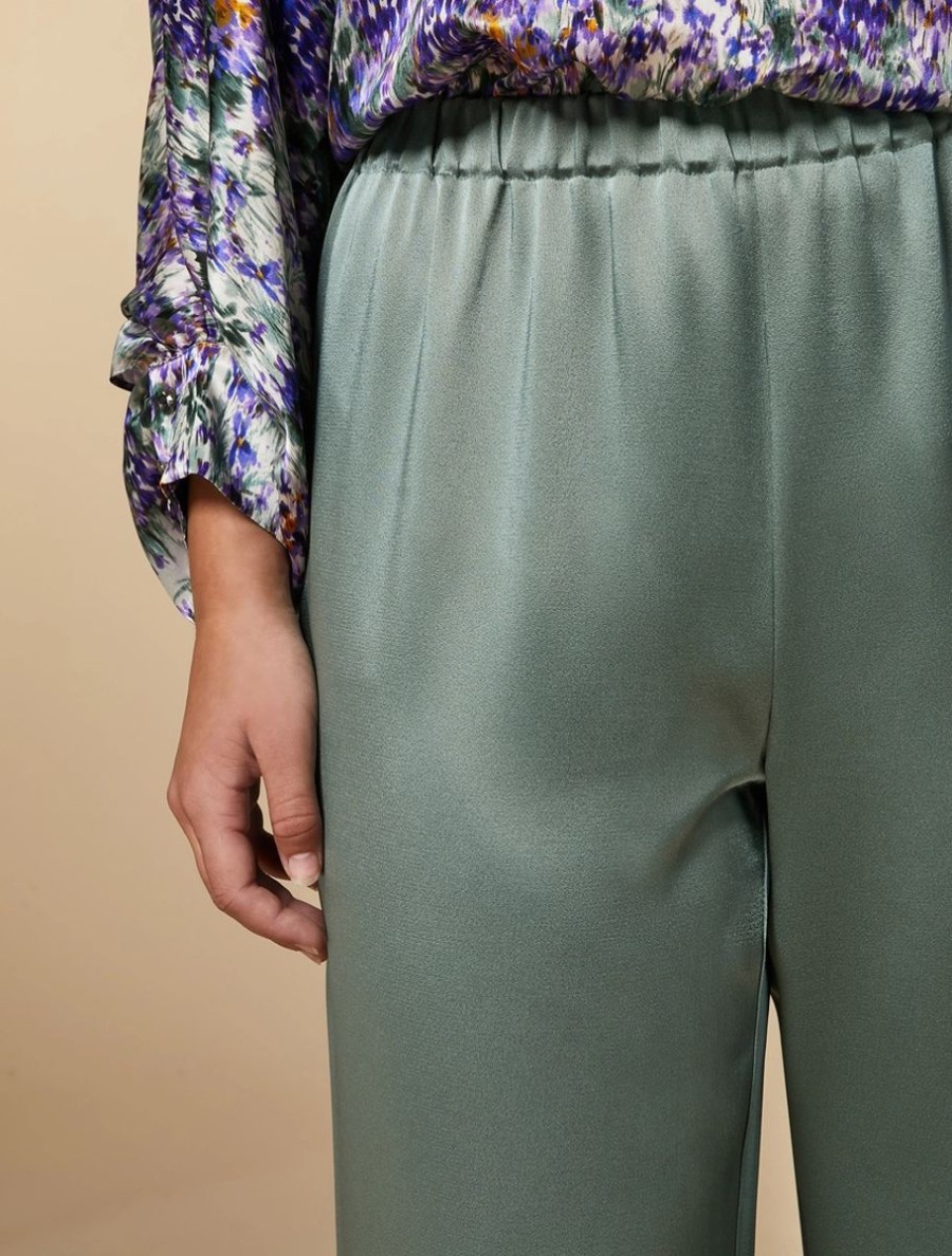 Shiny Fabric Trousers Green Wholesale