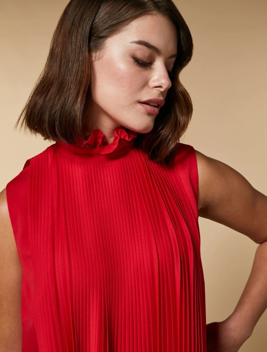 Pleated Crepe Dress Red Best