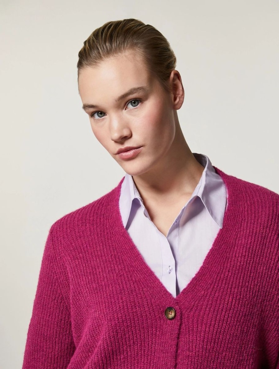 Wool-Blend Cardigan Fuchsia New