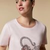 Rhinestone-Adorned Jersey T-Shirt Pink Clearance