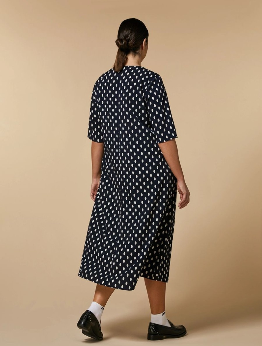 Printed Crepe De Chine Dress Dark Navy Wholesale