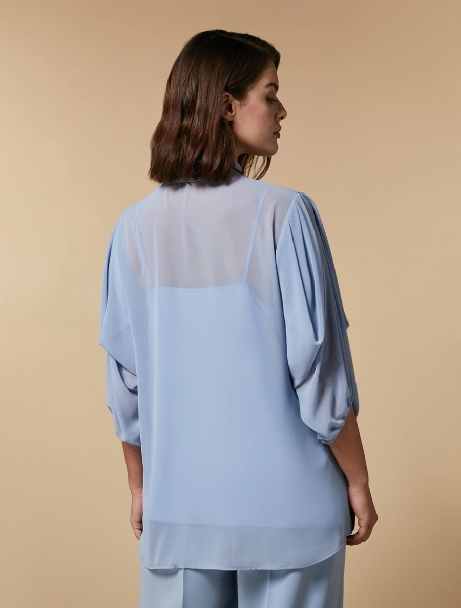 Crepe Georgette Shirt Ski Blue Clearance