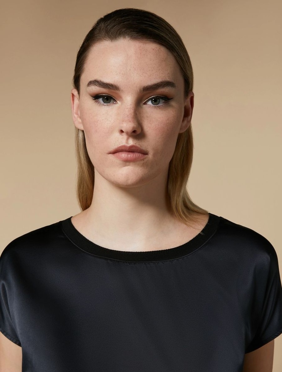 Satin And Crepe Jersey T-Shirt Black Wholesale