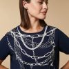 Print-Embellished Jersey T-Shirt Dark Navy New