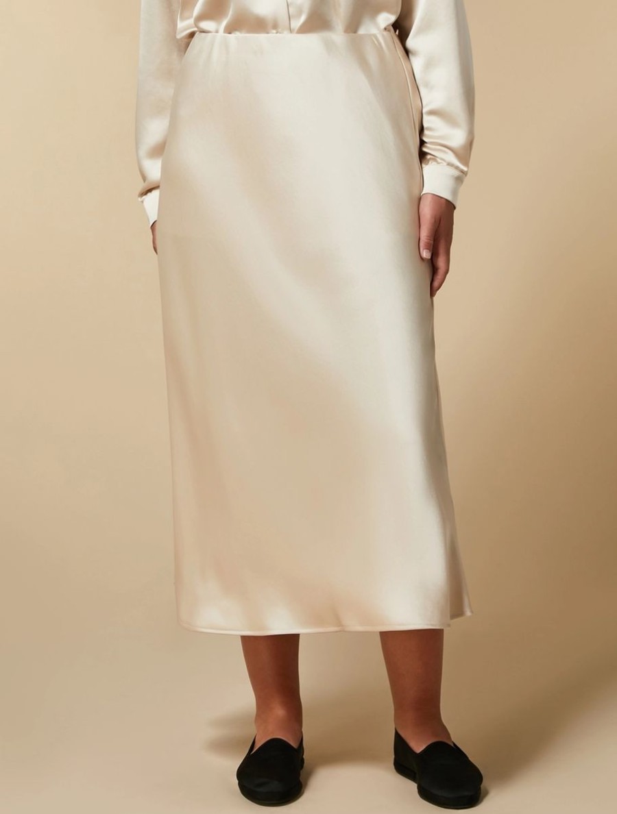 Satin Midi Skirt White Wholesale