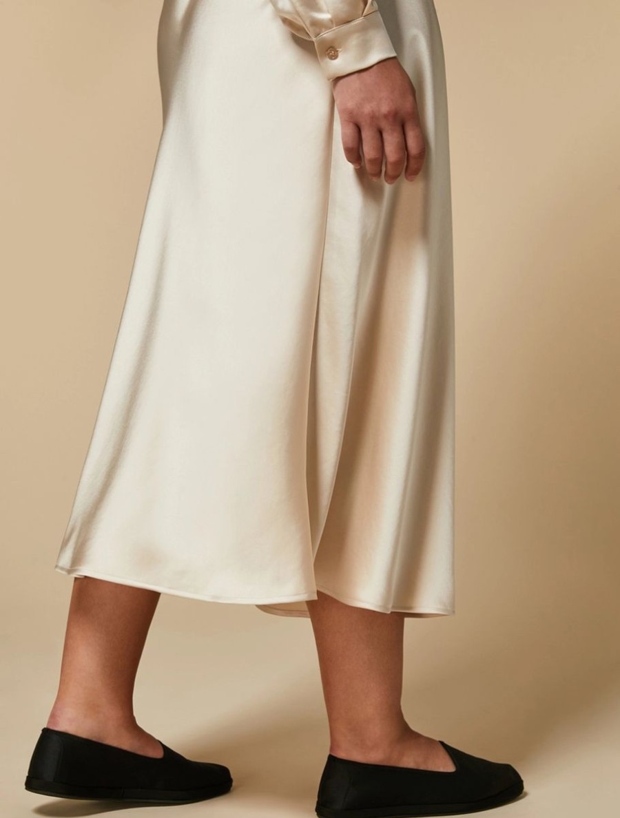 Satin Midi Skirt White Wholesale