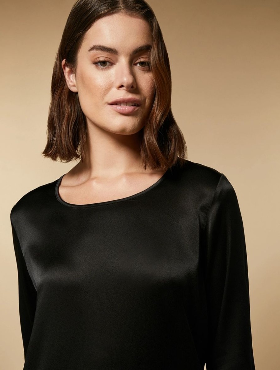 Boxy Satin Blouse Black New