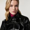 Crackle-Effect Patent Leather Cropped Jacket Black Online