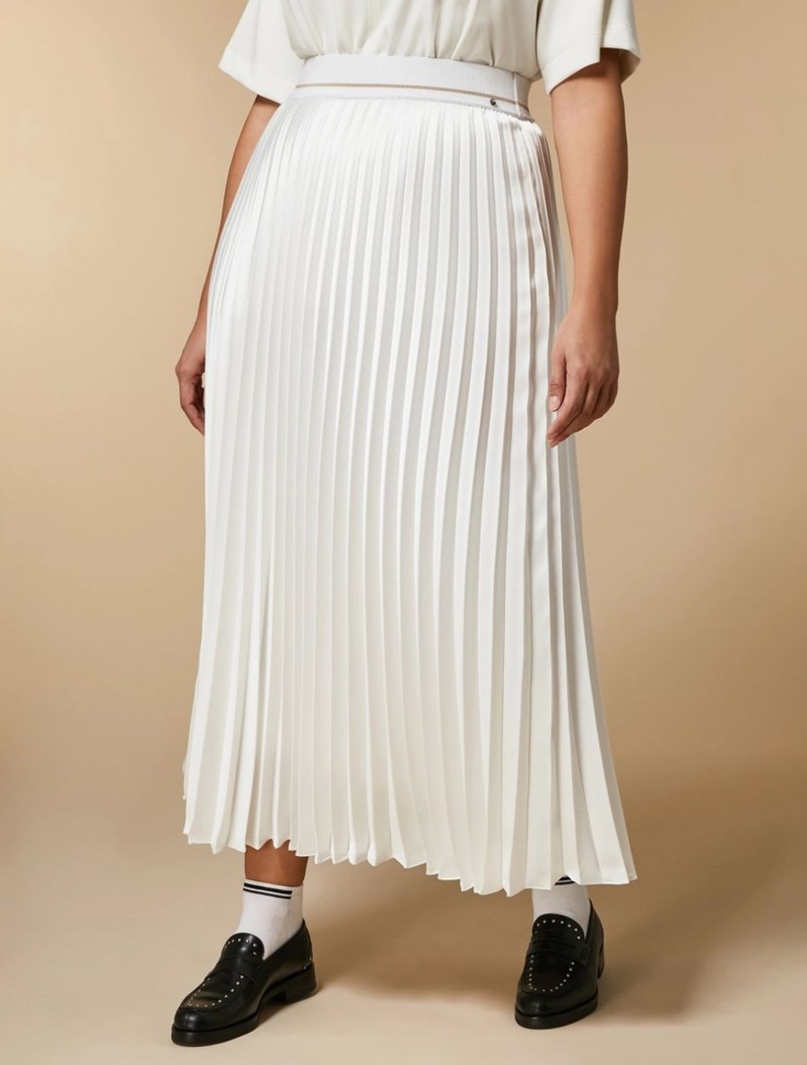 Long Pleated Satin Skirt White Online