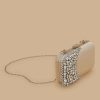 Rhinestone Satin Clutch Beige New