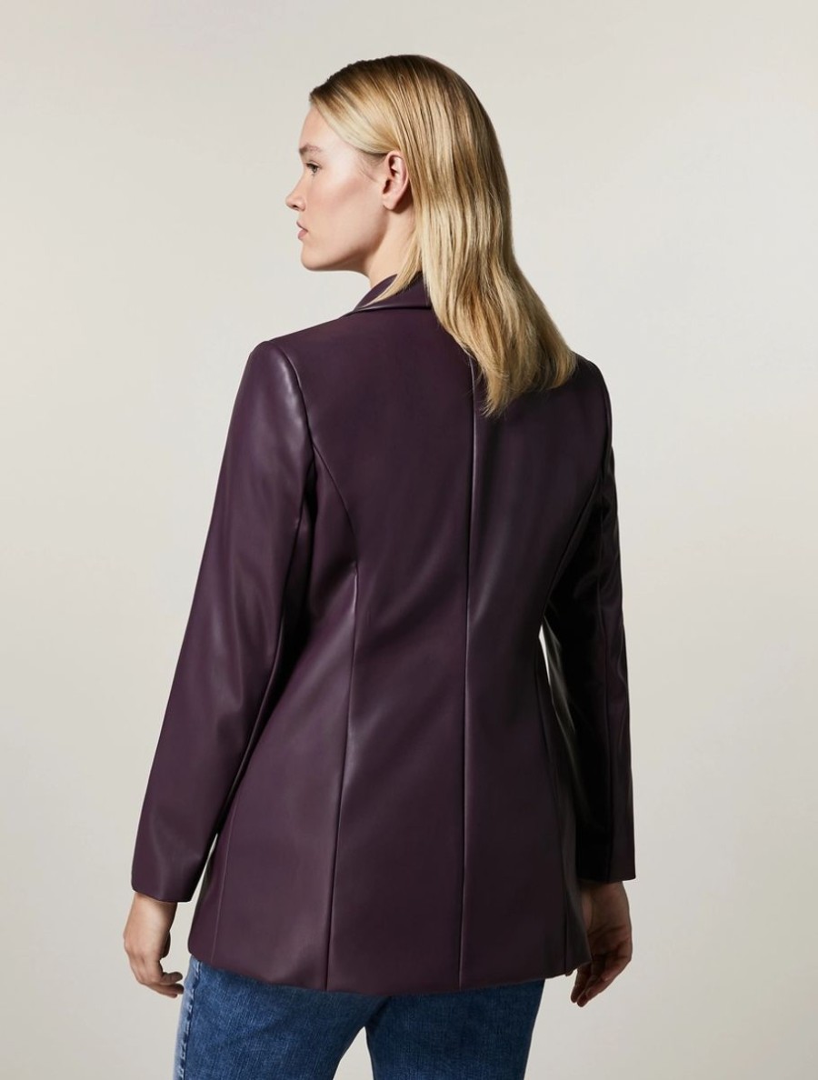 Leather-Look Fabric Blazer Purple Best