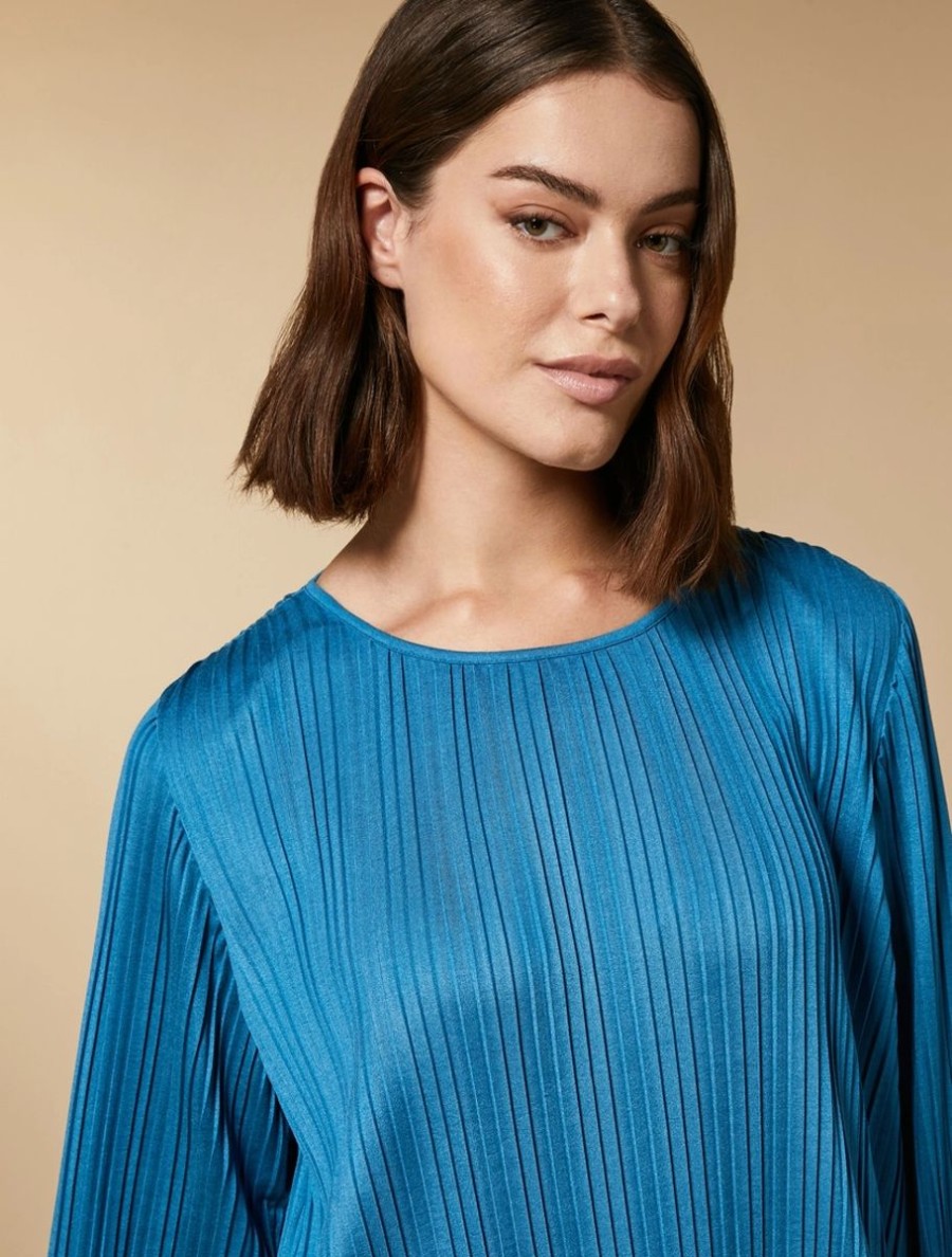 Pleated Jersey T-Shirt Torquoise Wholesale